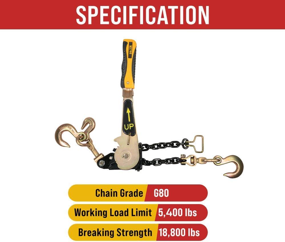 imageMytee Products 4 Pack Easy Ratchet Chain Load Binder with 516quot Grab ampamp 38quot Slip Hook 5400 lbs WLL Easy Ratcheting Chain Binder for Heavy Machinery Vehicles or Bulky Cargo2 Pack