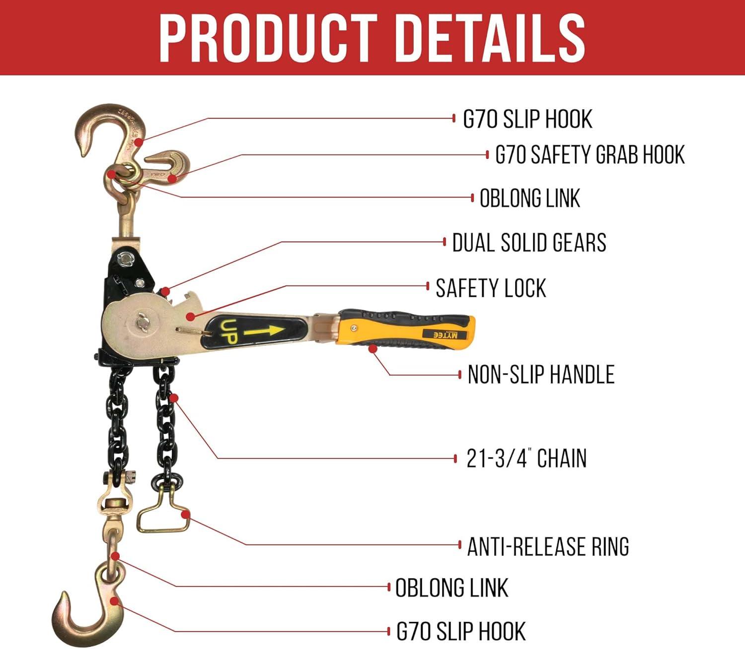 imageMytee Products 4 Pack Easy Ratchet Chain Load Binder with 516quot Grab ampamp 38quot Slip Hook 5400 lbs WLL Easy Ratcheting Chain Binder for Heavy Machinery Vehicles or Bulky Cargo2 Pack