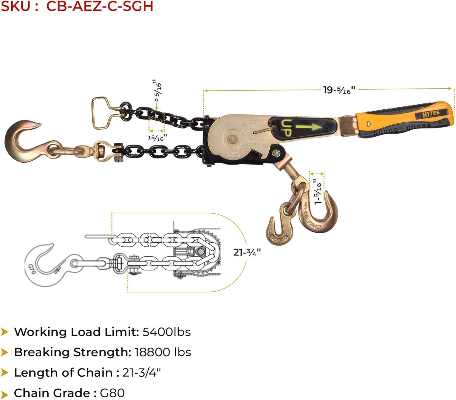 imageMytee Products 4 Pack Easy Ratchet Chain Load Binder with 516quot Grab ampamp 38quot Slip Hook 5400 lbs WLL Easy Ratcheting Chain Binder for Heavy Machinery Vehicles or Bulky Cargo2 Pack
