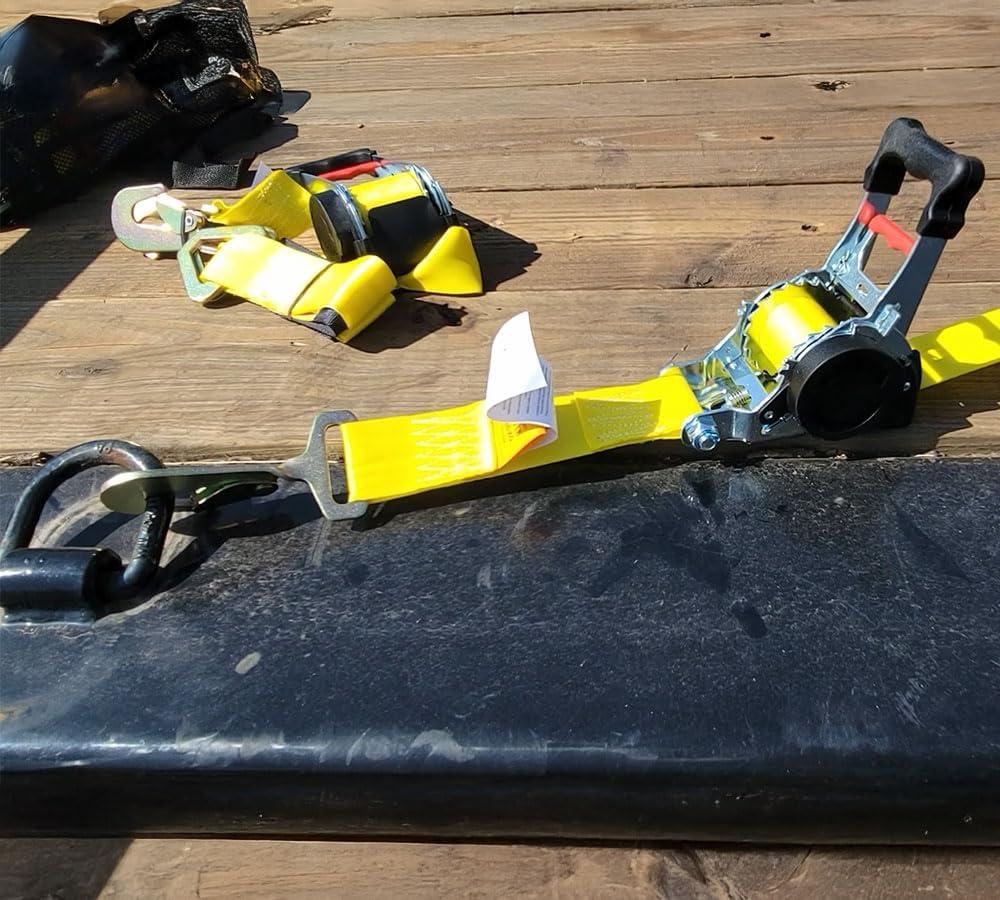 imageMytee Products 4 Pack Orange Auto Retract NORATCHETING Ratchet Straps  1quot x 12 Retractable Ratchet Straps with Zinc Coated S Hook Tiedowns for Motorcycles ATVs Bikes Trailer TieDownYellow