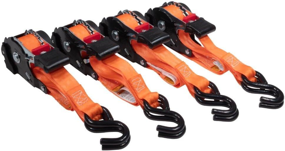imageMytee Products 4 Pack Orange Auto Retract NORATCHETING Ratchet Straps  1quot x 12 Retractable Ratchet Straps with Zinc Coated S Hook Tiedowns for Motorcycles ATVs Bikes Trailer TieDownOrange