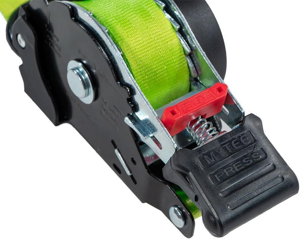 imageMytee Products 4 Pack Orange Auto Retract NORATCHETING Ratchet Straps  1quot x 12 Retractable Ratchet Straps with Zinc Coated S Hook Tiedowns for Motorcycles ATVs Bikes Trailer TieDownGreen