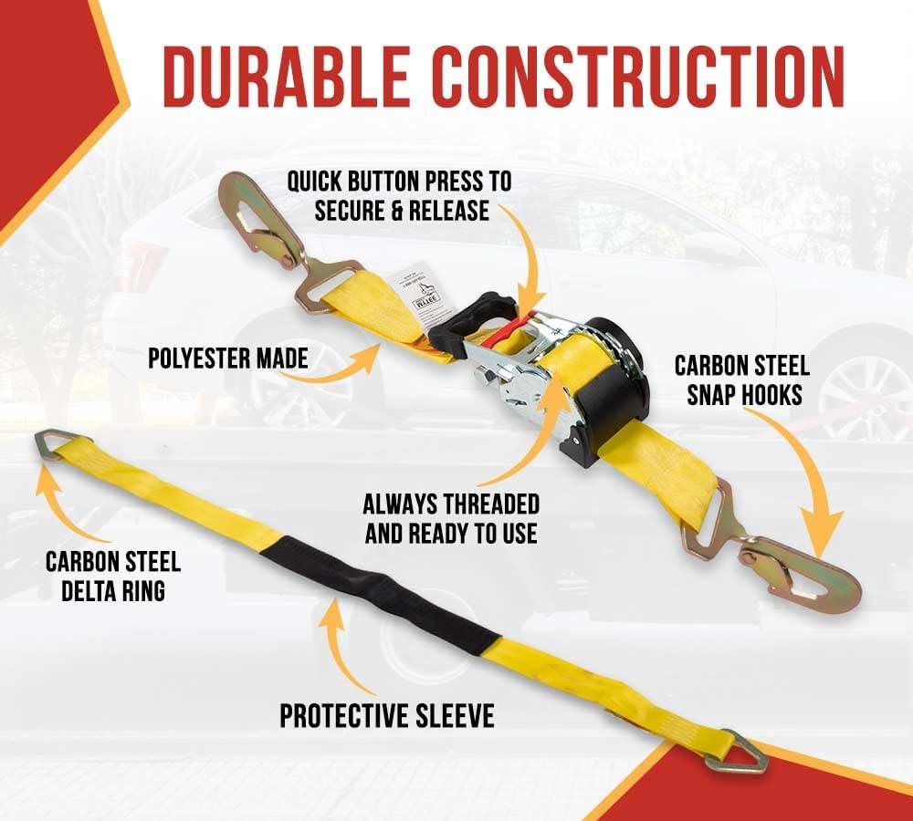 imageMytee Products 4 Pack Orange Auto Retract NORATCHETING Ratchet Straps  1quot x 12 Retractable Ratchet Straps with Zinc Coated S Hook Tiedowns for Motorcycles ATVs Bikes Trailer TieDownYellow