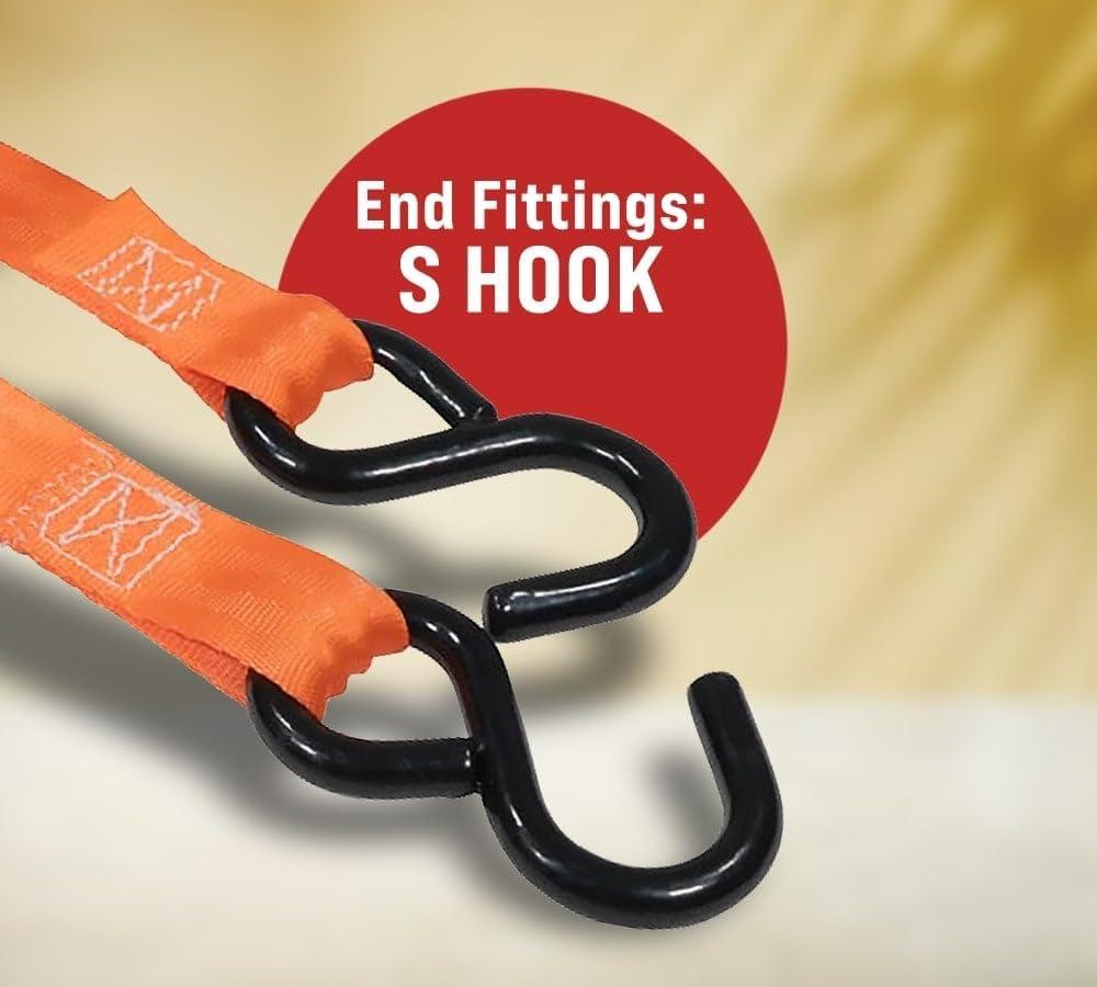 imageMytee Products 4 Pack Orange Auto Retract NORATCHETING Ratchet Straps  1quot x 12 Retractable Ratchet Straps with Zinc Coated S Hook Tiedowns for Motorcycles ATVs Bikes Trailer TieDownOrange