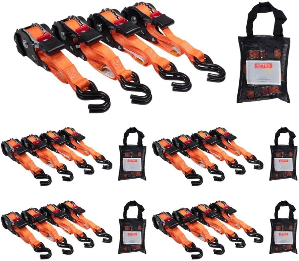 imageMytee Products 4 Pack Orange Auto Retract NORATCHETING Ratchet Straps  1quot x 12 Retractable Ratchet Straps with Zinc Coated S Hook Tiedowns for Motorcycles ATVs Bikes Trailer TieDownOrange