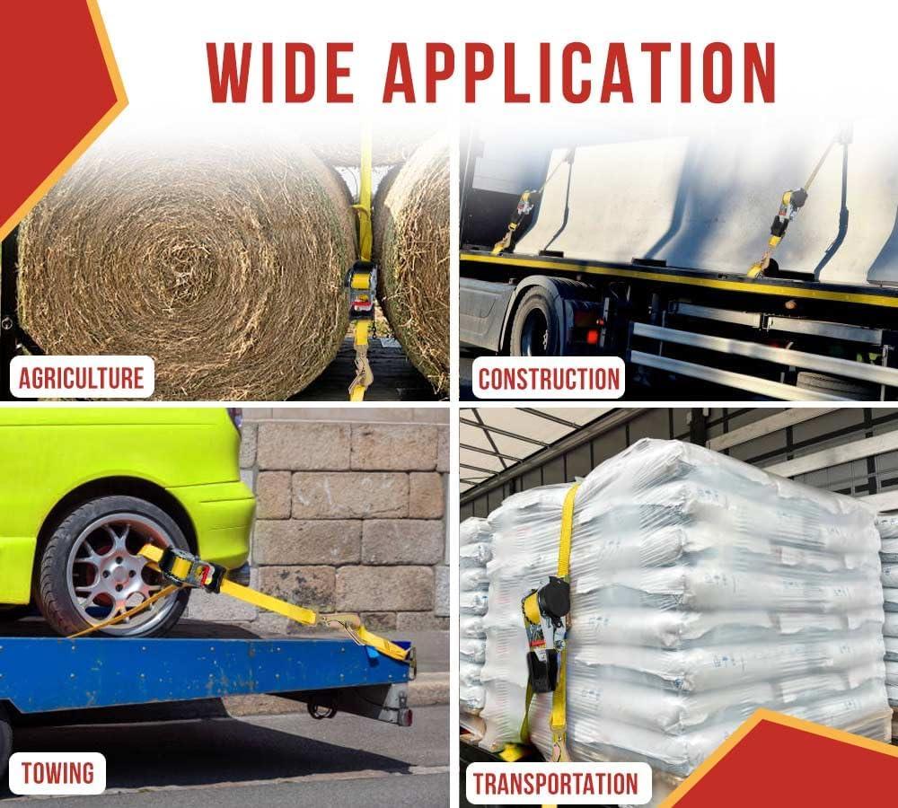 imageMytee Products 4 Pack Orange Auto Retract NORATCHETING Ratchet Straps  1quot x 12 Retractable Ratchet Straps with Zinc Coated S Hook Tiedowns for Motorcycles ATVs Bikes Trailer TieDownYellow