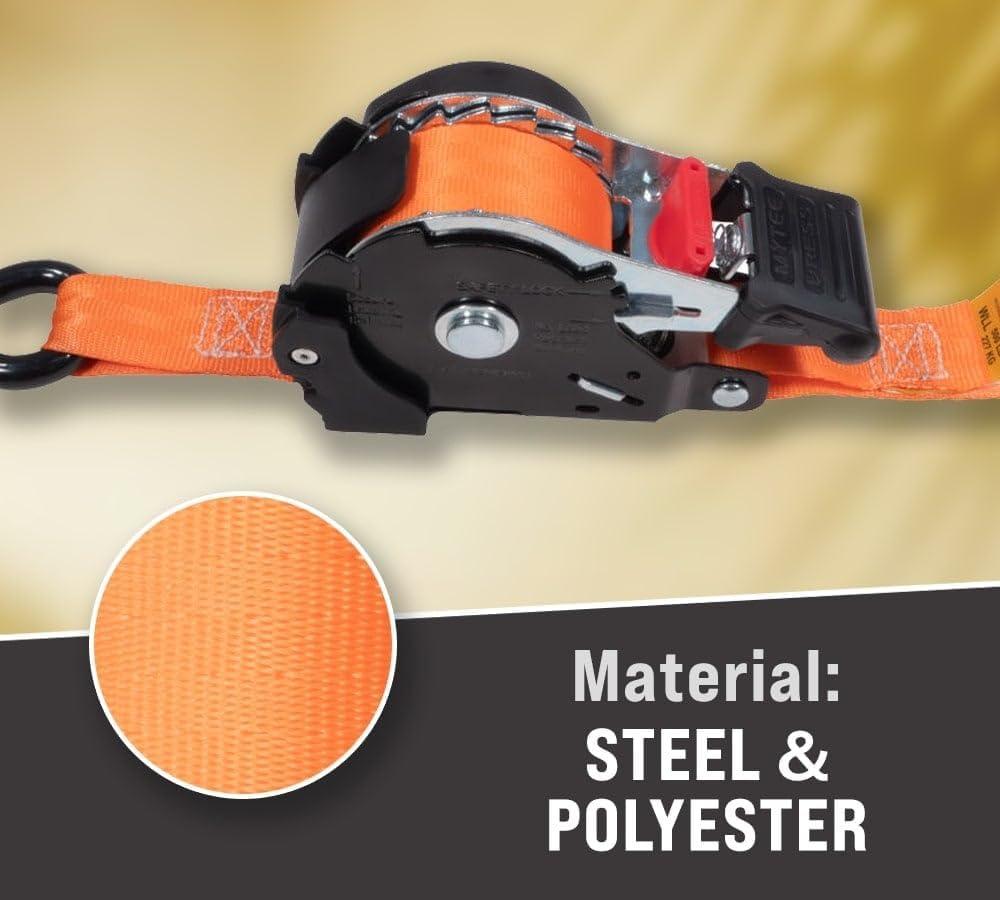 imageMytee Products 4 Pack Orange Auto Retract NORATCHETING Ratchet Straps  1quot x 12 Retractable Ratchet Straps with Zinc Coated S Hook Tiedowns for Motorcycles ATVs Bikes Trailer TieDownOrange