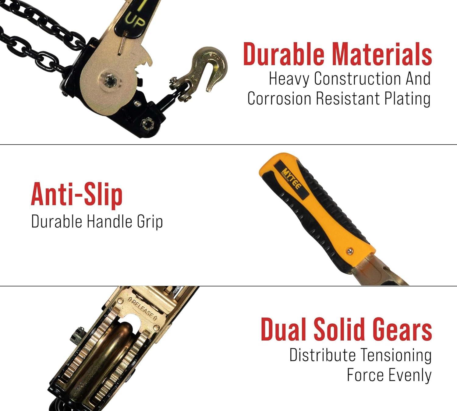 imageMytee Products 4 Pcs G70 516quot Chain ampamp Easy Binder Kit  2 516quot38quot Easy Ratcheting Chain Load Binder ampamp 2 516quot x 20 G70 Transport Chain wGrab Hooks  4700 lbs WLL for Truck Trailer Tie DownGold Chromate