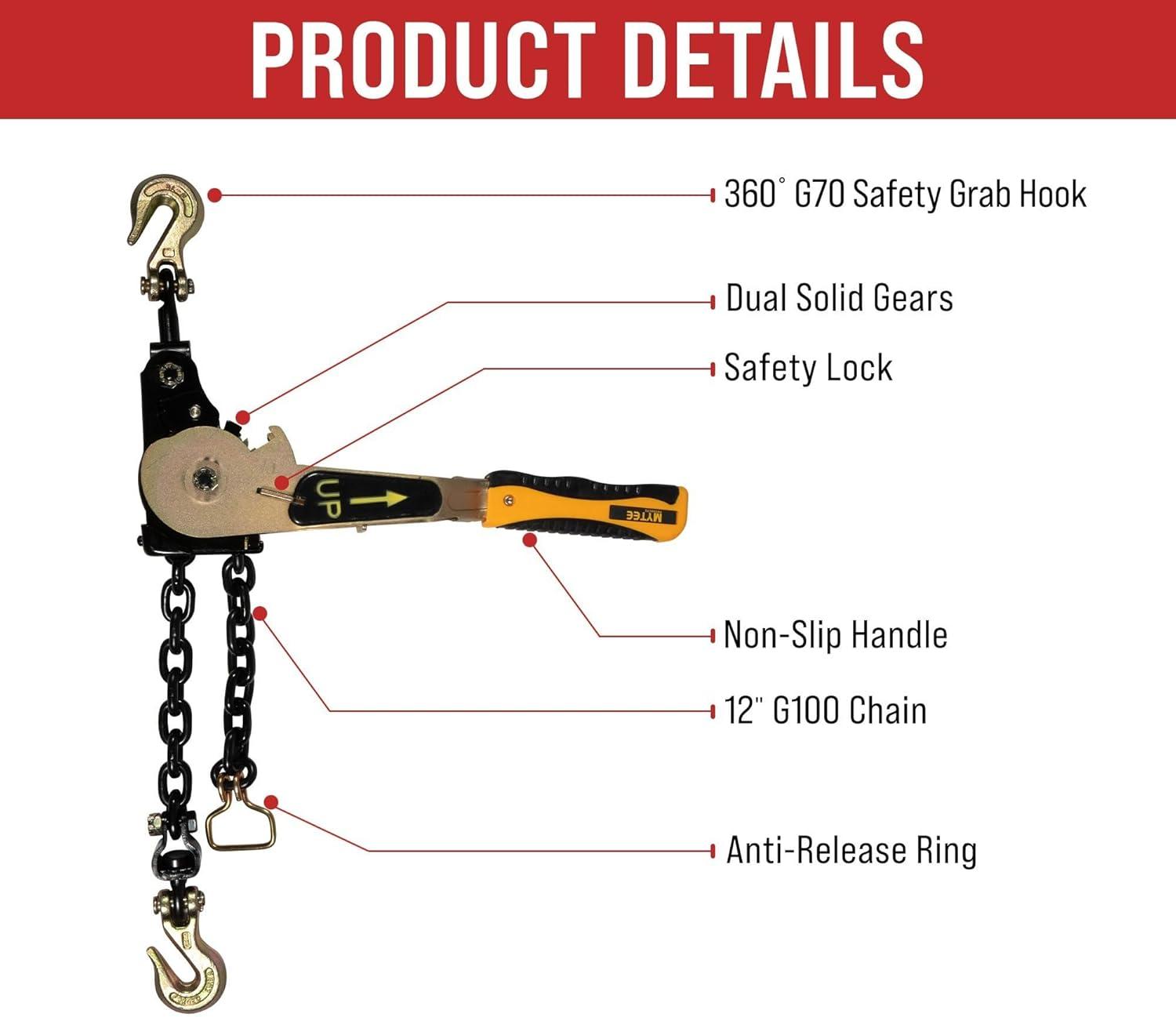 imageMytee Products 4 Pcs G70 516quot Chain ampamp Easy Binder Kit  2 516quot38quot Easy Ratcheting Chain Load Binder ampamp 2 516quot x 20 G70 Transport Chain wGrab Hooks  4700 lbs WLL for Truck Trailer Tie DownGold Chromate