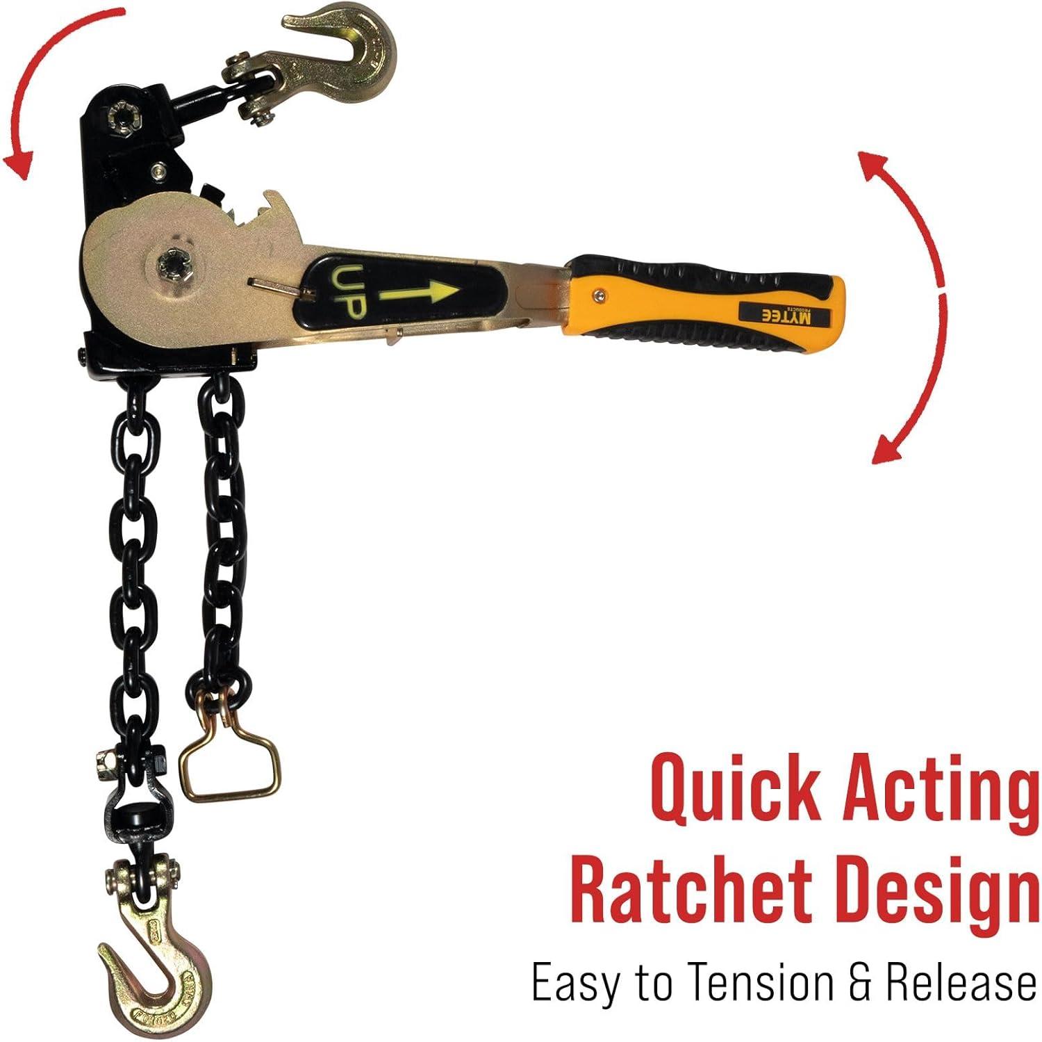 imageMytee Products 4 Pcs G70 516quot Chain ampamp Easy Binder Kit  2 516quot38quot Easy Ratcheting Chain Load Binder ampamp 2 516quot x 20 G70 Transport Chain wGrab Hooks  4700 lbs WLL for Truck Trailer Tie DownGold Chromate