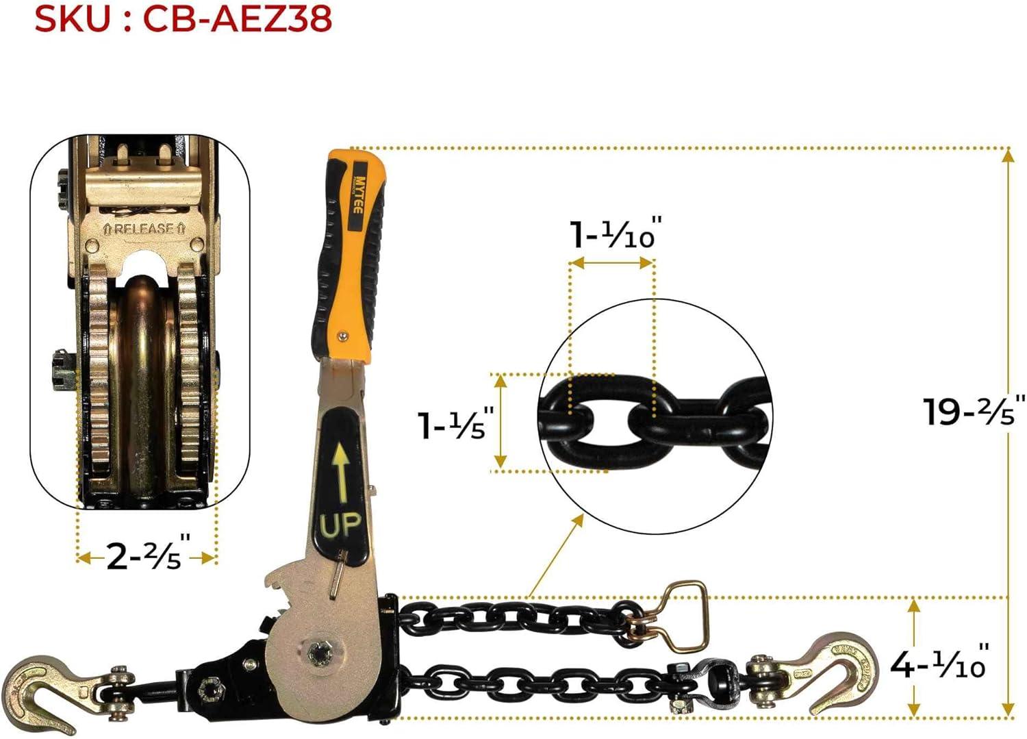 imageMytee Products 4 Pcs G70 516quot Chain ampamp Easy Binder Kit  2 516quot38quot Easy Ratcheting Chain Load Binder ampamp 2 516quot x 20 G70 Transport Chain wGrab Hooks  4700 lbs WLL for Truck Trailer Tie DownGold Chromate