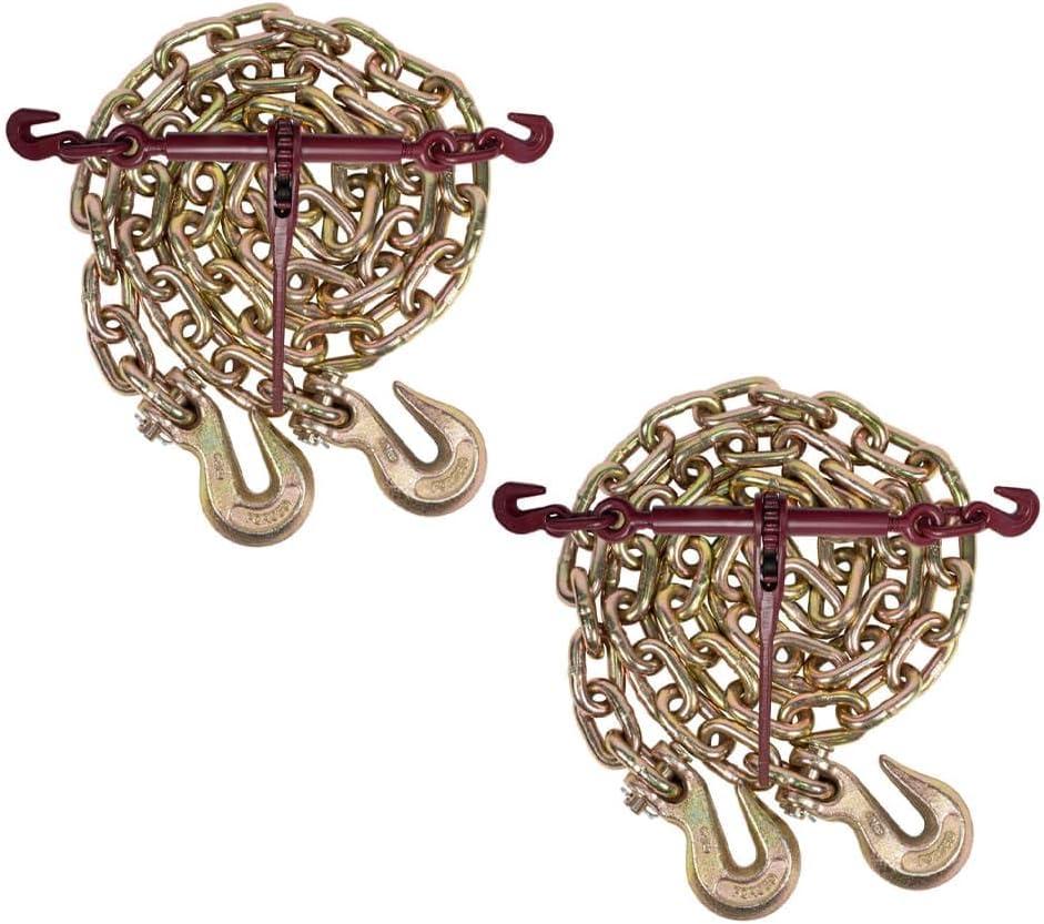 imageMytee Products 516quot Grade 70 Chain and Binder Kit  Includes 4 516quot  38quot Ratchet Load Binder ampamp 4 516quot x 20 G70 Transport Chain wGrab Hooks  4700 lbs WLL for Flatbed Truck Trailer Tie Down2  Pack