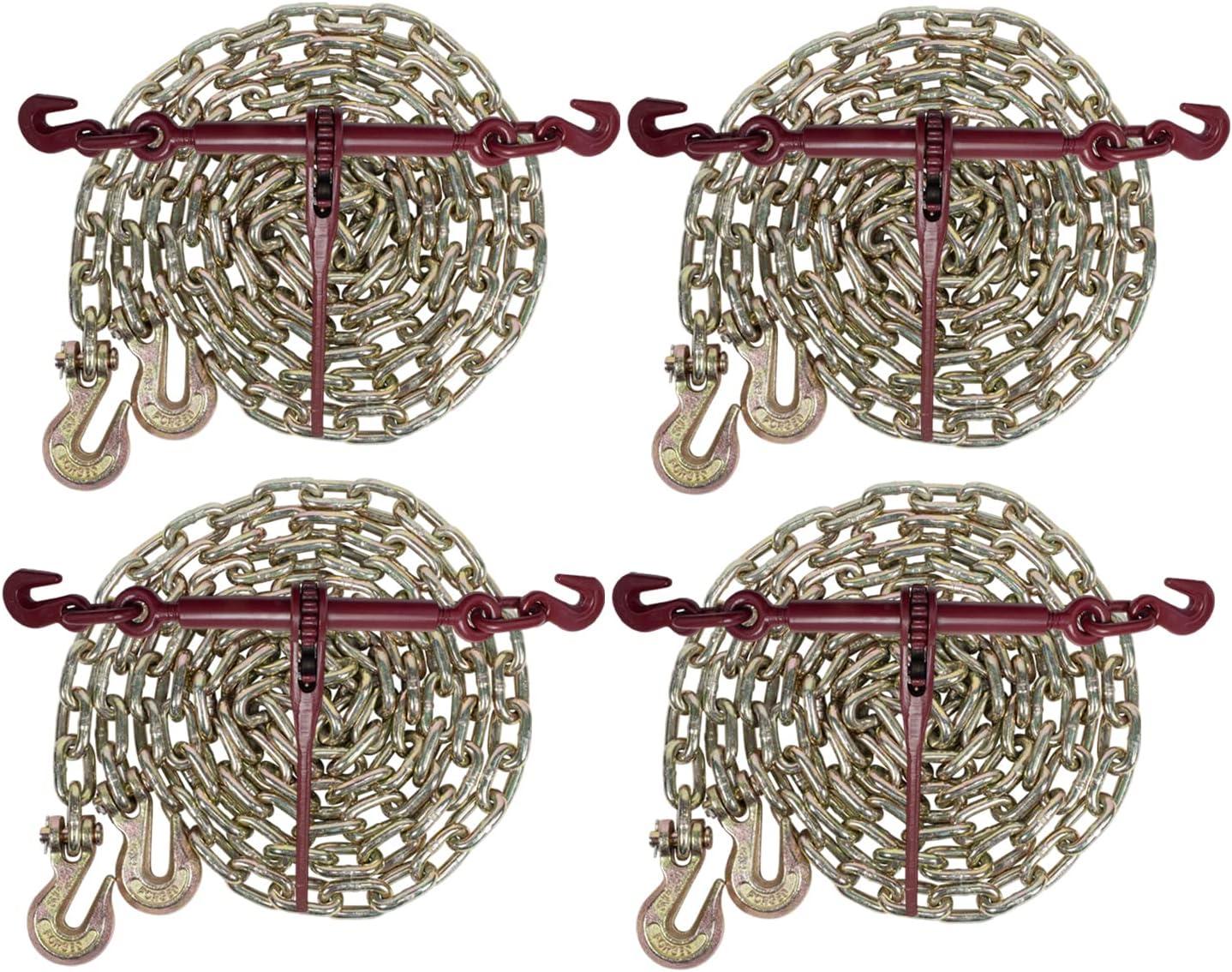 imageMytee Products 516quot Grade 70 Chain and Binder Kit  Includes 4 516quot  38quot Ratchet Load Binder ampamp 4 516quot x 20 G70 Transport Chain wGrab Hooks  4700 lbs WLL for Flatbed Truck Trailer Tie Down4  Pack