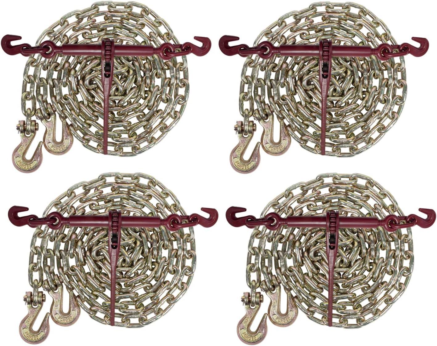 imageMytee Products 516quot Grade 70 Chain and Binder Kit  Includes 4 516quot  38quot Ratchet Load Binder ampamp 4 516quot x 20 G70 Transport Chain wGrab Hooks  4700 lbs WLL for Flatbed Truck Trailer Tie Down4  Pack