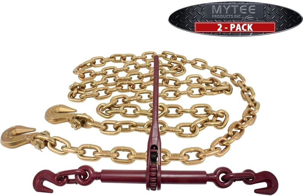 imageMytee Products 516quot Grade 70 Chain and Binder Kit  Includes 4 516quot  38quot Ratchet Load Binder ampamp 4 516quot x 20 G70 Transport Chain wGrab Hooks  4700 lbs WLL for Flatbed Truck Trailer Tie Down2  Pack