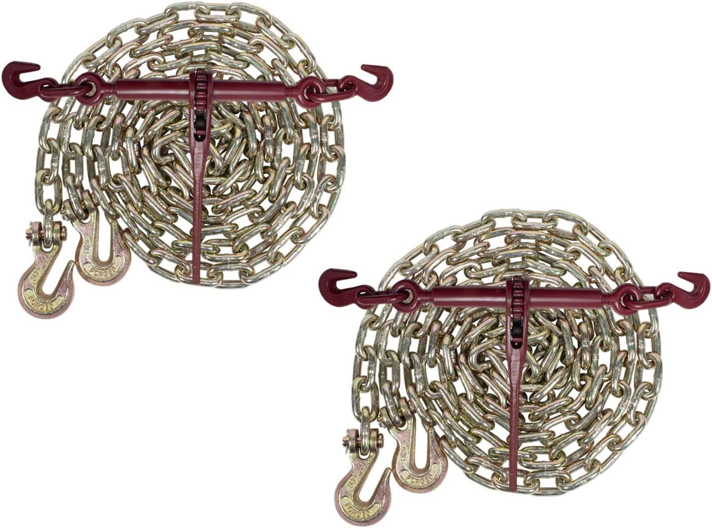 imageMytee Products 516quot Grade 70 Chain and Binder Kit  Includes 4 516quot  38quot Ratchet Load Binder ampamp 4 516quot x 20 G70 Transport Chain wGrab Hooks  4700 lbs WLL for Flatbed Truck Trailer Tie Down2  Pack