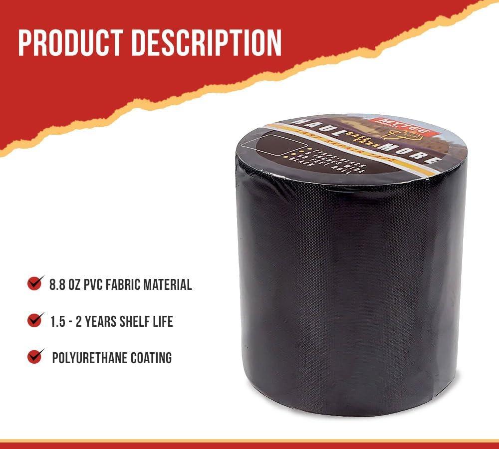 imageMytee Products 88 oz Waterproof White Vinyl Tarp Repair Tape 6 Inch x 50 FT with Heavy Duty Adhesive Backing  Tarp Patch Kit Tarp Repair KitBlack