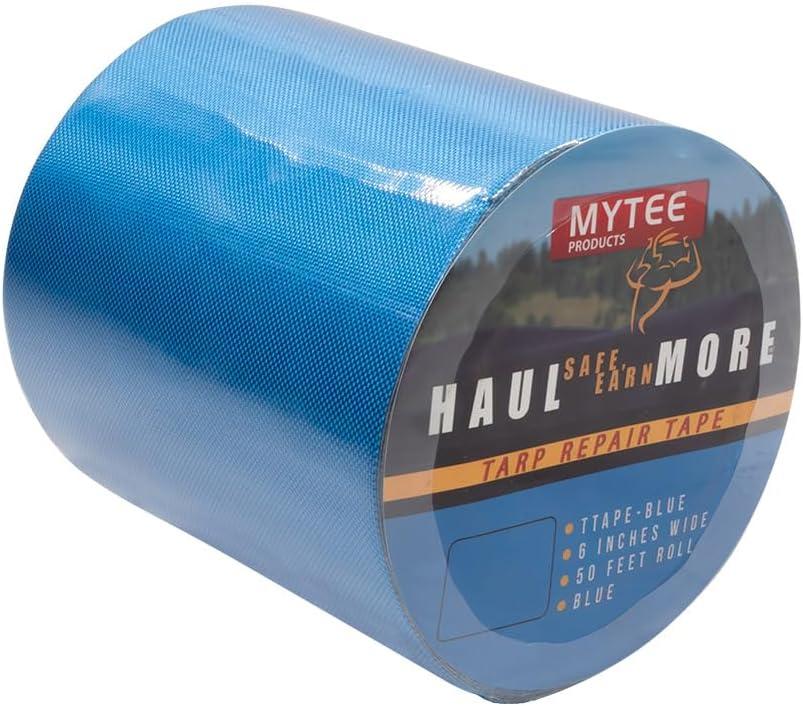 imageMytee Products 88 oz Waterproof White Vinyl Tarp Repair Tape 6 Inch x 50 FT with Heavy Duty Adhesive Backing  Tarp Patch Kit Tarp Repair KitBlue