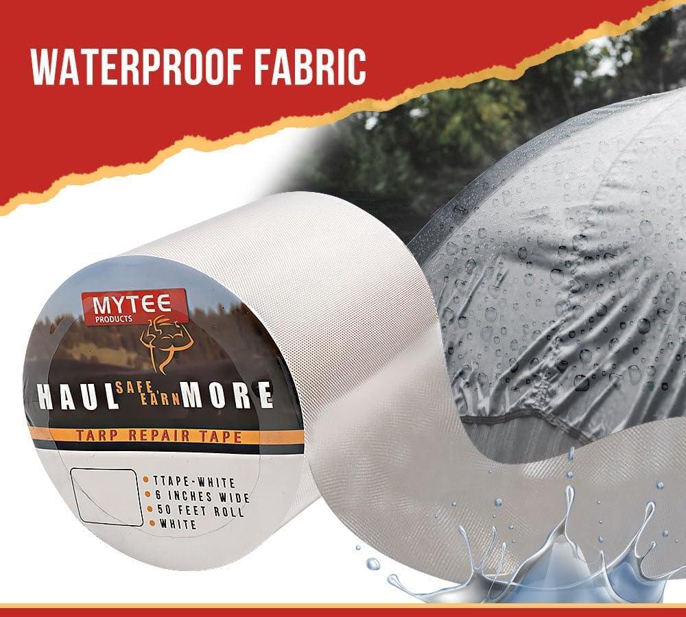imageMytee Products 88 oz Waterproof White Vinyl Tarp Repair Tape 6 Inch x 50 FT with Heavy Duty Adhesive Backing  Tarp Patch Kit Tarp Repair KitWhite
