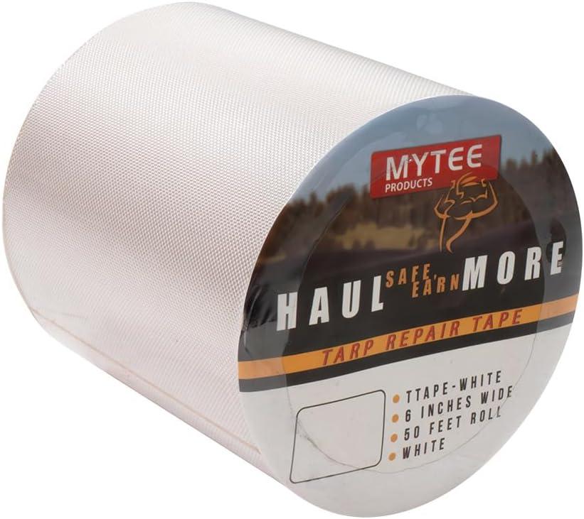 imageMytee Products 88 oz Waterproof White Vinyl Tarp Repair Tape 6 Inch x 50 FT with Heavy Duty Adhesive Backing  Tarp Patch Kit Tarp Repair KitWhite