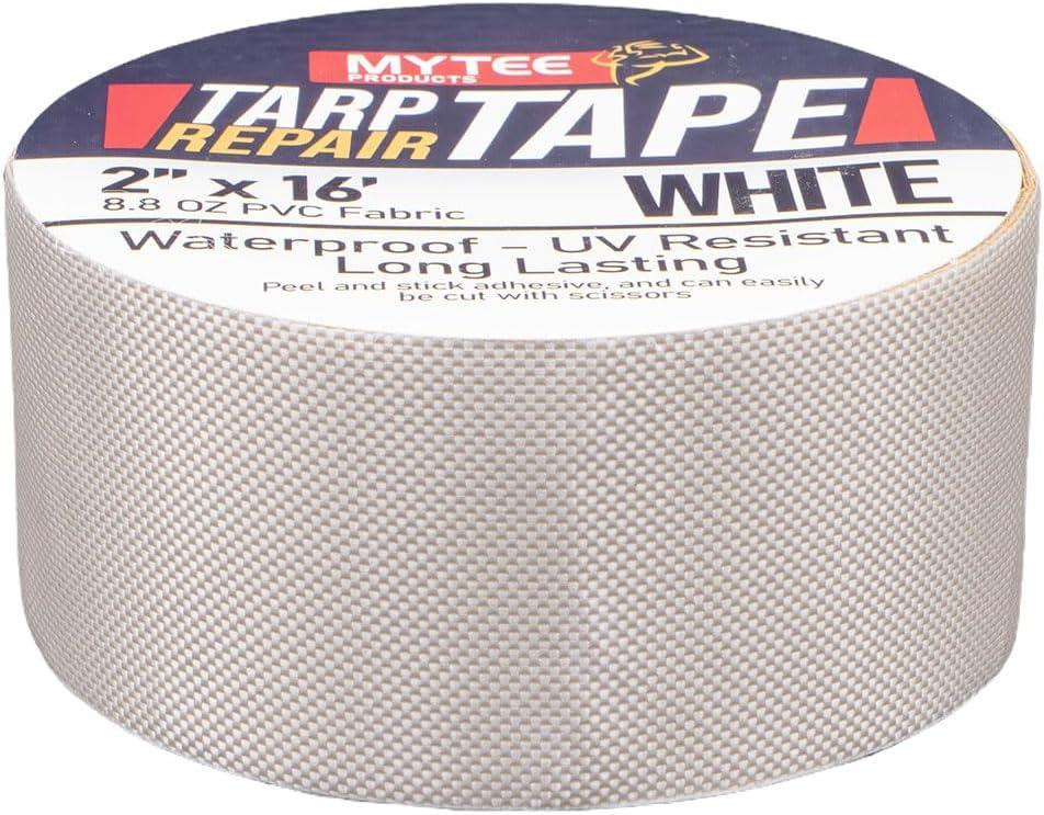 imageMytee Products 88 oz Waterproof White Vinyl Tarp Repair Tape 6 Inch x 50 FT with Heavy Duty Adhesive Backing  Tarp Patch Kit Tarp Repair KitWhite