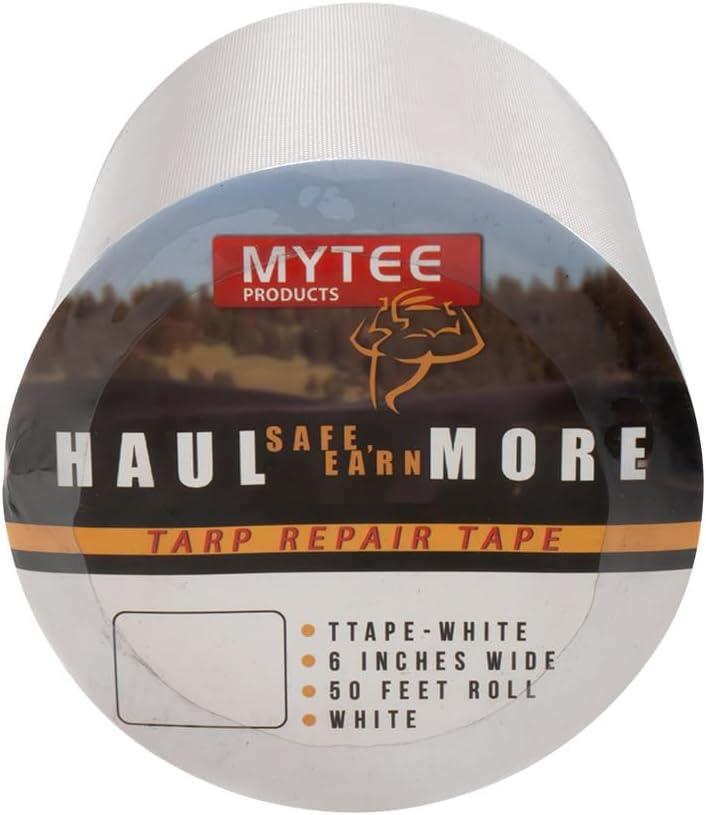 imageMytee Products 88 oz Waterproof White Vinyl Tarp Repair Tape 6 Inch x 50 FT with Heavy Duty Adhesive Backing  Tarp Patch Kit Tarp Repair KitWhite