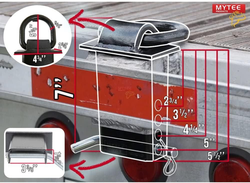 imageMytee Products Heavy Duty Adjustable Trailer Stake Pocket 58 Inch D Ring w 12quot Hitch Pin Load Limit 5400 lbs ampamp 4 Holes for Adjustment  DRing Tie Downs Utility for Flatbed Trucks ampamp Trailer  4 PKBlack