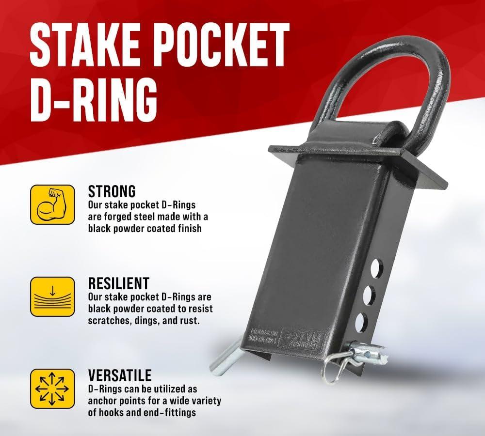 imageMytee Products Heavy Duty Adjustable Trailer Stake Pocket 58 Inch D Ring w 12quot Hitch Pin Load Limit 5400 lbs ampamp 4 Holes for Adjustment  DRing Tie Downs Utility for Flatbed Trucks ampamp Trailer  4 PKBlack