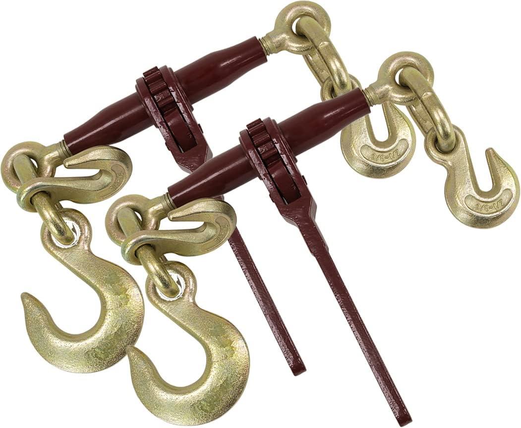 imageMytee Products Heavy Duty Specialty Pro Ratchet Load Chain Binder wGrab Hook ampamp Slip Hook  12quot Grab Hook ampamp 58quot Slip Hook  12quot Grab Hook 15000 Lbs WLL  Chain Binders for Flatbed Truck  4 Pack12 Grab Hook  58 Slip Hook  12 Grab Hook