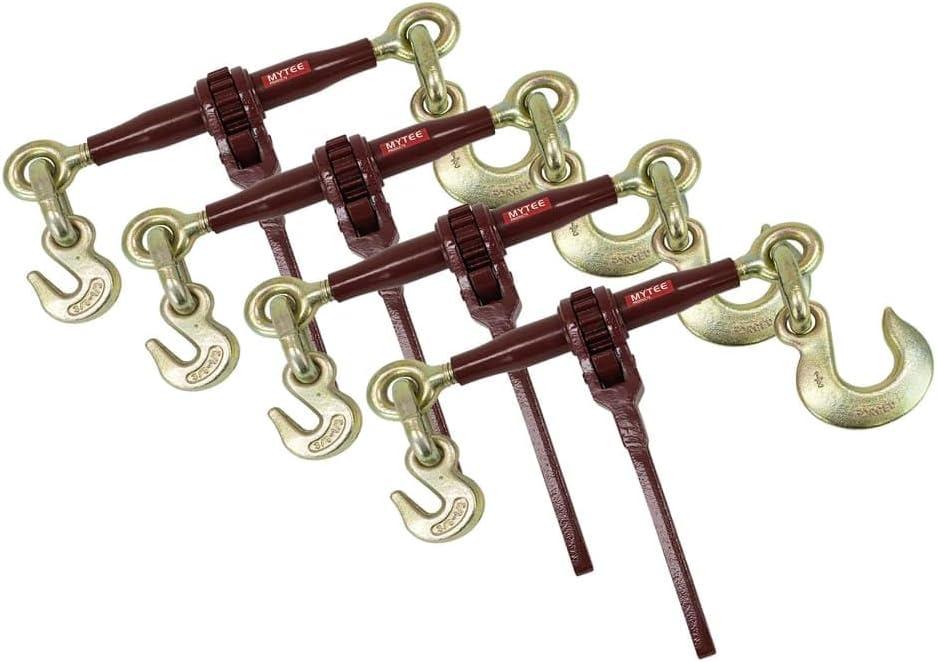 imageMytee Products Heavy Duty Specialty Pro Ratchet Load Chain Binder wGrab Hook ampamp Slip Hook  12quot Grab Hook ampamp 58quot Slip Hook  12quot Grab Hook 15000 Lbs WLL  Chain Binders for Flatbed Truck  4 Pack12 Grab Hook  12 Slip Hook