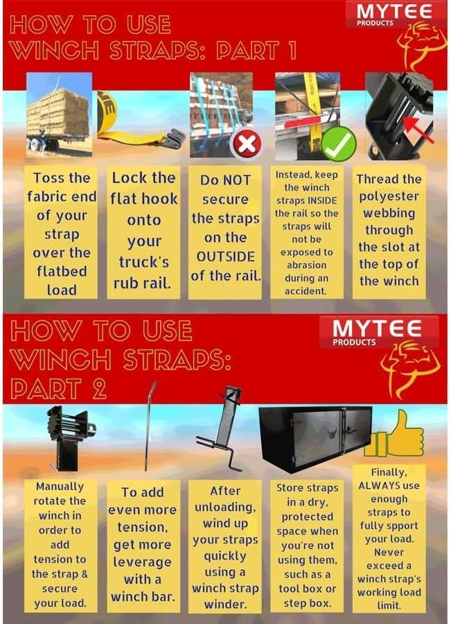 imageMytee Products Kinedyne Winch Straps 4quot x 30 Gold Heavy Duty Tie Down wFlat Hooks WLL 5400 lbs  4 Inch Cargo Control for Flatbed Truck Utility Trailer 10 PackYellow