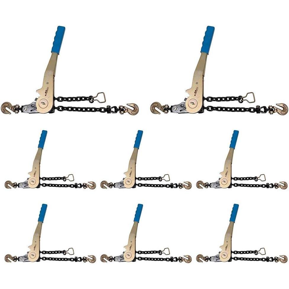 imageMytee Products 4 Pack 38quot  12quotEasy Ratchet Chain Binder with Grab Hooks ampamp 6000 lbs WLL  Heavy Duty Tie Down Ratchet Load Binder for Flatbed Trailers ampamp Trucks8  Pack