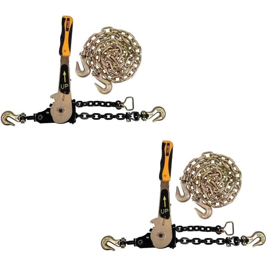 imageMytee Products 4 Pcs G70 516quot Chain ampamp Easy Binder Kit  2 516quot38quot Easy Ratcheting Chain Load Binder ampamp 2 516quot x 20 G70 Transport Chain wGrab Hooks  4700 lbs WLL for Truck Trailer Tie DownGold Chromate