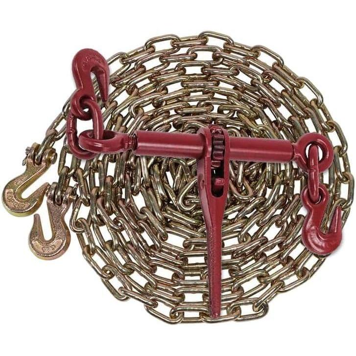 imageMytee Products 516quot Grade 70 Chain and Binder Kit  Includes 4 516quot  38quot Ratchet Load Binder ampamp 4 516quot x 20 G70 Transport Chain wGrab Hooks  4700 lbs WLL for Flatbed Truck Trailer Tie Down8  Pack
