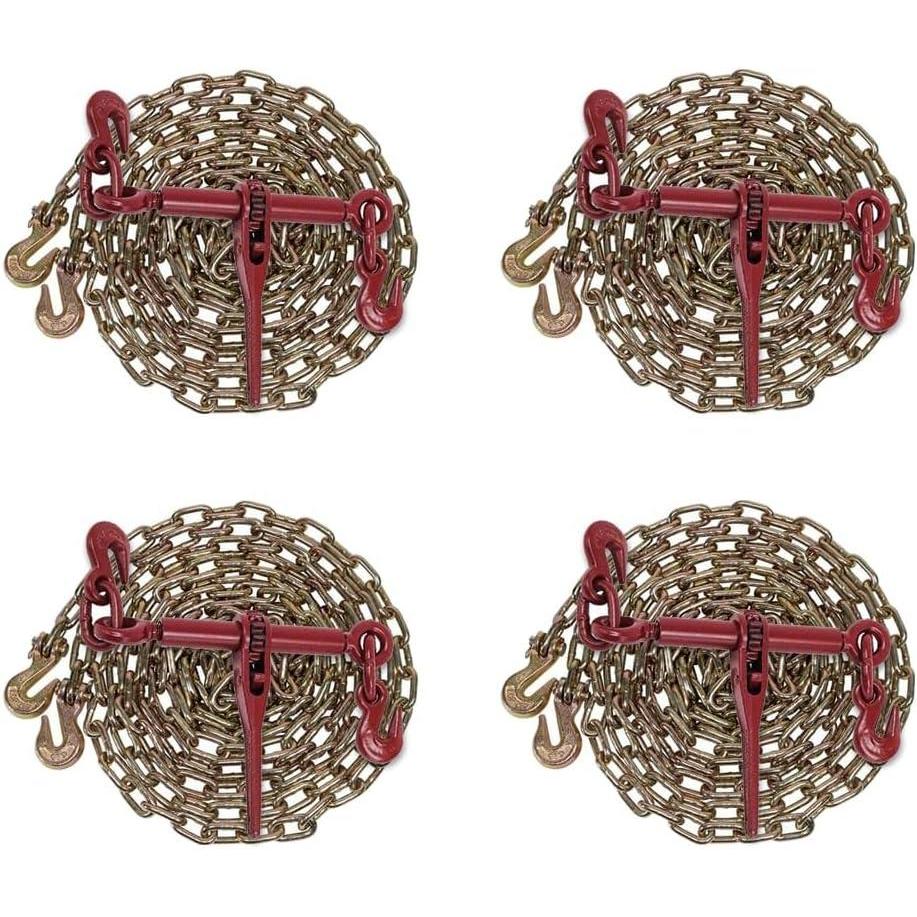 imageMytee Products 516quot Grade 70 Chain and Binder Kit  Includes 4 516quot  38quot Ratchet Load Binder ampamp 4 516quot x 20 G70 Transport Chain wGrab Hooks  4700 lbs WLL for Flatbed Truck Trailer Tie Down4  Pack