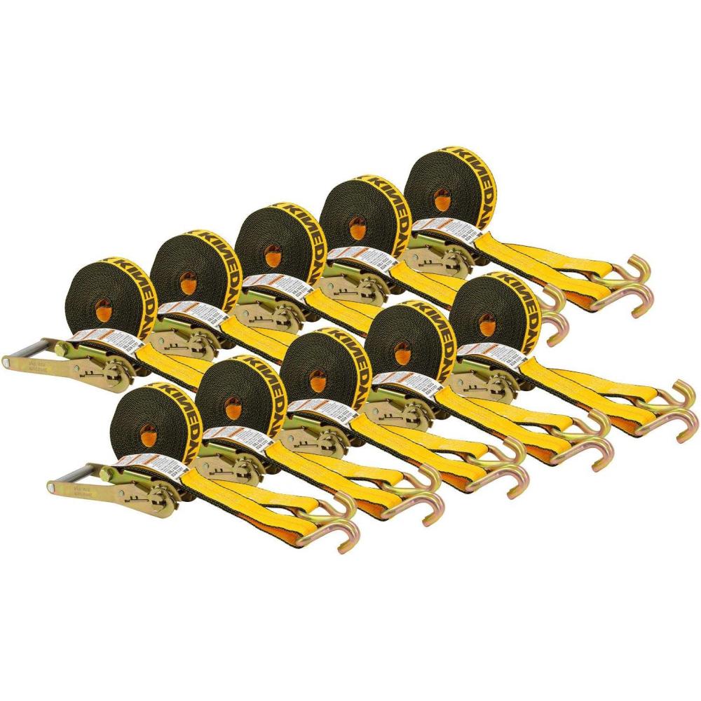 imageMytee Products Kinedyne 10 Pack Ratchet TieDown Straps with Wire Hook 2quotx30 Yellow Ratchet Strap 10000 Lbs Breaking Strength Heavy Duty Tie Down Ratchet Straps for Flatbed Truck Trailers Pickup10  Pack
