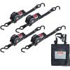 imageMytee Products 4 Pack Orange Auto Retract NORATCHETING Ratchet Straps  1quot x 12 Retractable Ratchet Straps with Zinc Coated S Hook Tiedowns for Motorcycles ATVs Bikes Trailer TieDownBlack