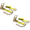 imageMytee Products 4 in x 30 ft Ratchet Tie Down Straps with Chain Anchor 5400 Lbs WLL Flatbed Trailer Tie Down 2 PackYellow