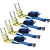 imageMytee Products Ratchet TieDown Straps with Flat Hooks 4quot x 30 Ratchet Straps Yellow  16200 Lbs Breaking Strength  TieDown Ratchet Straps for Flatbed Truck Trailers Pickup 4 PackBlue