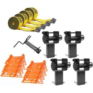 imageMytee Products 17 Pieces Flatbed Tie Down Kit  4 Kinedyne Winch Strap 4quot x 30 1 Winch Strap Winder 8 Plastic Corner Protectors 4 Stake Pocket Winch  Trailer Tie Down System ampamp Accessories