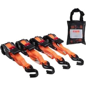 imageMytee Products 4 Pack Orange Auto Retract NORATCHETING Ratchet Straps  1quot x 12 Retractable Ratchet Straps with Zinc Coated S Hook Tiedowns for Motorcycles ATVs Bikes Trailer TieDownOrange