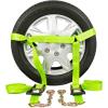 imageMytee Products 4 Pack 2quot x8 Car Tie Down Straps for Trailer with Chain Anchor  3333 Lbs WLL High Viz Green Lasso Style Tire Straps for Car Trailer with Ratchets  Wheel Strap for Hauling Cars4  Pack