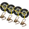 imageMytee Products 4 Pack 2quot x8 Car Tie Down Straps for Trailer with Chain Anchor  3333 Lbs WLL High Viz Green Lasso Style Tire Straps for Car Trailer with Ratchets  Wheel Strap for Hauling Cars4  Pack