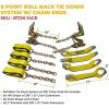 imageMytee Products 8 Point Roll Back Vehicle Tie Down Kit with Chain Extension on Both Ends Ratchet Handles  High Abrasion Orange WLL 3333 LB  Tow Truck Straps Car Hauler Tie Down Systemw Chain Ends 14 FT