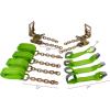 imageMytee Products 8 Point Roll Back Vehicle Tie Down Kit with Chain Extension on Both Ends Ratchet Handles  High Abrasion Orange WLL 3333 LB  Tow Truck Straps Car Hauler Tie Down Systemw Chain Ends Hi VIZ Green