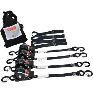 imageMytee Products 4 Pack 1x12 Retractable Ratchet Straps with Safety Lock S Hook 1500 Breaking Strength 4 Soft Loops ampamp Storage Bag  Self Ratcheting Tie Down Strap for Boat Jet Ski ATVs Bikes