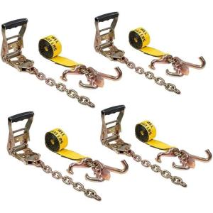 imageMytee Products 4 Pack 2quot Tie Down Chain Ratchet Straps with G70 RTJ Cluster Hooks  Heavy Duty Roll Back Car Hauler Tow Ratchets with Chain 3335 lbs WLL for Auto Towing ampamp Recovery4  Pack