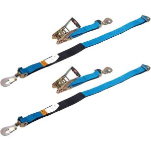 imageMytee Products 4 Pack 2quot x 8 Tie Down Ratchet Axle Straps with Snap Hooks DRing and Protective Sleeve 10000LBS Capacity  Race Car Trailer Car Hauler TowingSwivel Snap Hook