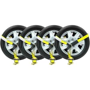 imageMytee Products 4 Pack 2quot x10 Lasso Ratchet Strap with J Finger Hook Wheel Net Auto Tow Towing Car Hauler Tie Down4  Pack