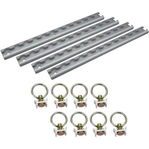 imageMytee Products 4 Pcs of 12 inch Black L Track Rail ampamp 8 Pcs of Single Stud Fitting Hooks with Round Ring for Trailers ampamp Pickup Trucks  Heavy Duty L Track Tie Down System for Motorcycles ATVs ampamp UTVsStainless